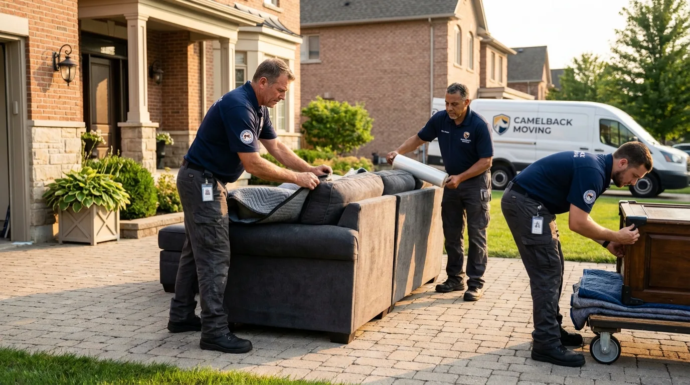Large estate moving crew wrapping furniture in Warsaw, NY