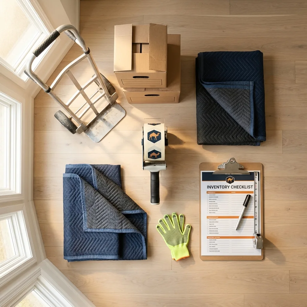 Professional moving supplies and packing materials layout for Warsaw residential relocations